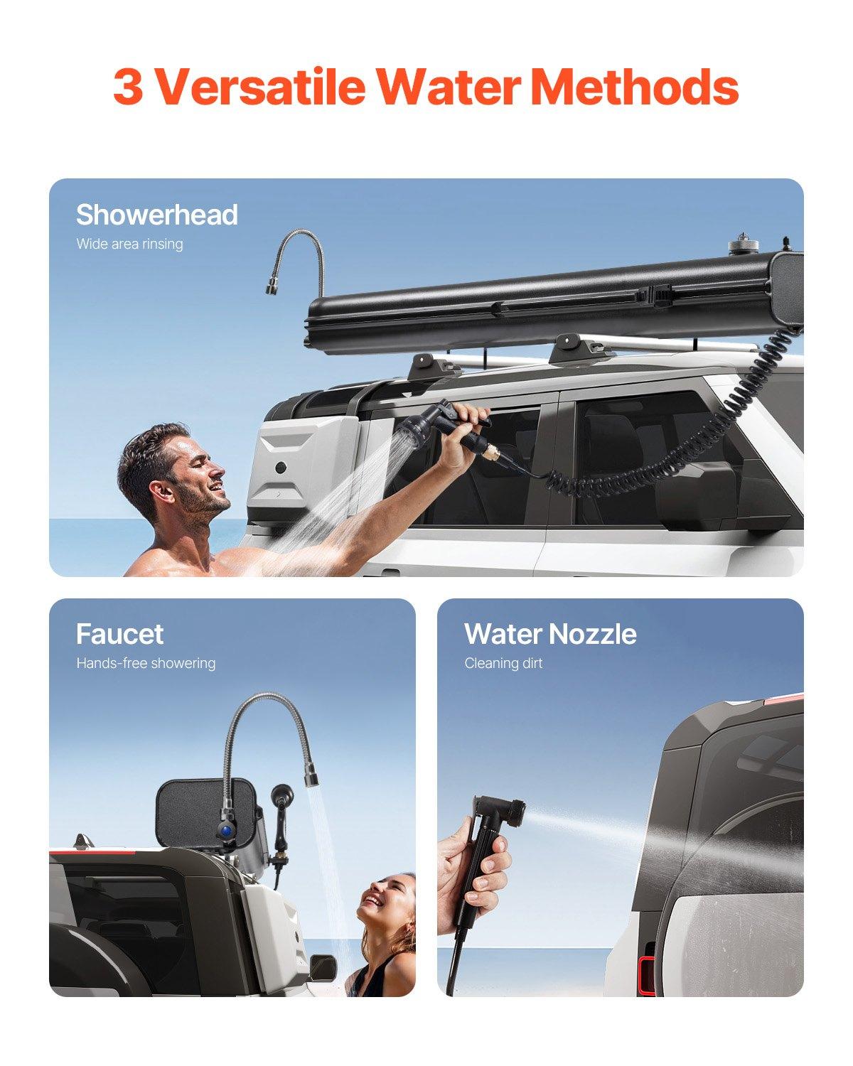 fathersdaygift  VEVOR Roof Rack Water Tank, 7 Gal, Multi-Dispensing Outdoor Tank with 2 Splash-Guard Panels T-slot, High-Capacity Aluminum Tank with Pressurization Port, Fit for Trunks, Roll Bars, Crossbars