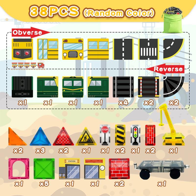 Magnetic Building Blocks Road Assembly Toy Set, Stem Magnetic Blocks, Learning Sensory Children Birthday Toy, Creative Construction Toys, Magnetic Building Tiles