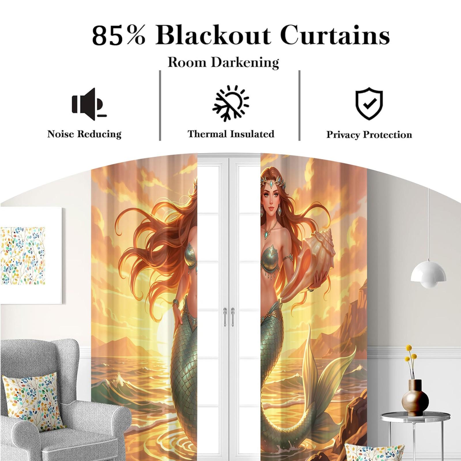 2Pcs Dreamy Ocean Style Blackout Curtains, Sun Protection, Sound Insulation And Easy Care. Ideal for Kids' Rooms And Princess Rooms. Safe, Stylish, And Enhances Artistic And Fairytale Ambiance.