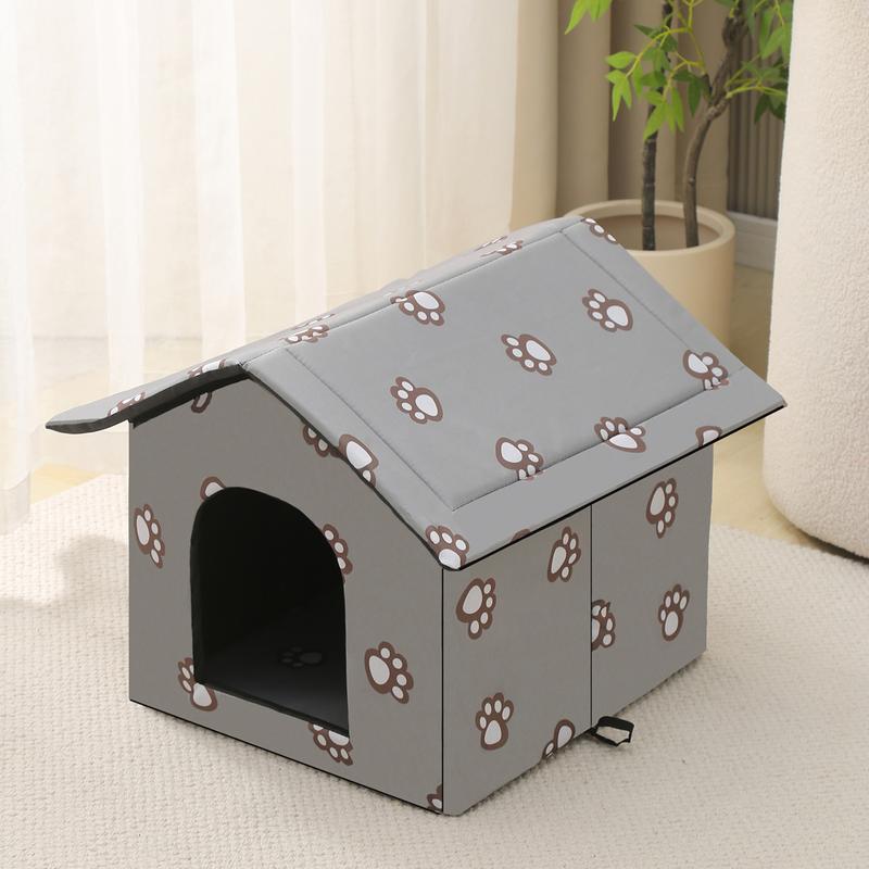 Outdoor Pet Dog Cat House with Pad and Door, Seasonal Universal Shelter for Small Cats Dogs, Washable and Sensory Bed for Outdoor Use