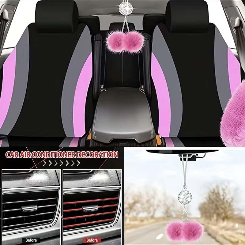 45-Piece Luxury Car Seat & Interior Set: Car Interior Decoration, Polyester 5-Seater Seat Covers, Plush Hanging Charms, PU Leather Steering Wheel Cover, Shoulder Pads, Gear Shift Cover, and Other Decorative Items; Fits Most Sedan and SUV Models