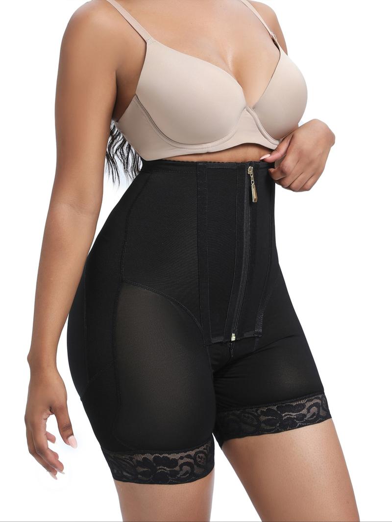 Women's Solid Color High Waist Zipper Shapewear Shorts, Tummy Control Butt Lifting Shaper, Ladies Shapewear Bottoms for All Seasons, Body Shapewear, Corset Waist Shaper