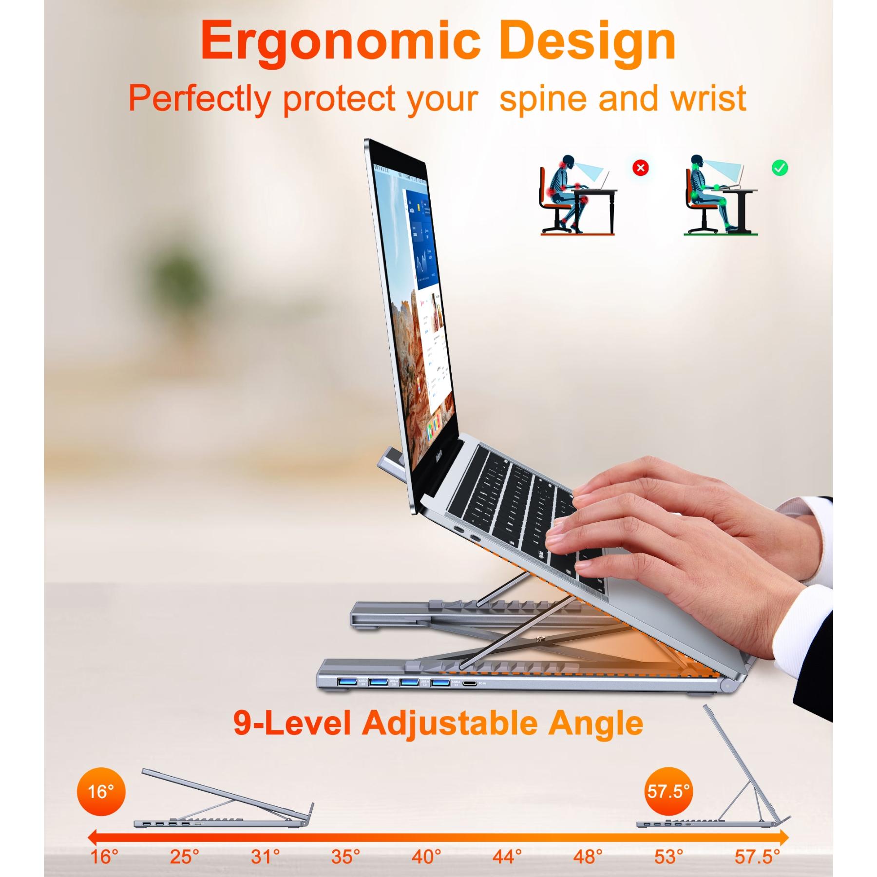 Five-In-One Laptop Docking Station Stand, Tablet Holder, Multi-Function Computer Accessory, Durable & Space-Saving Design