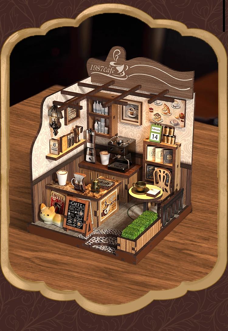 DIY Miniature House Model Kit, Handmade Coffee Shop Building Set, 3D Puzzle Toy for Ages 14+, Home Decor & Creative Gift Idea