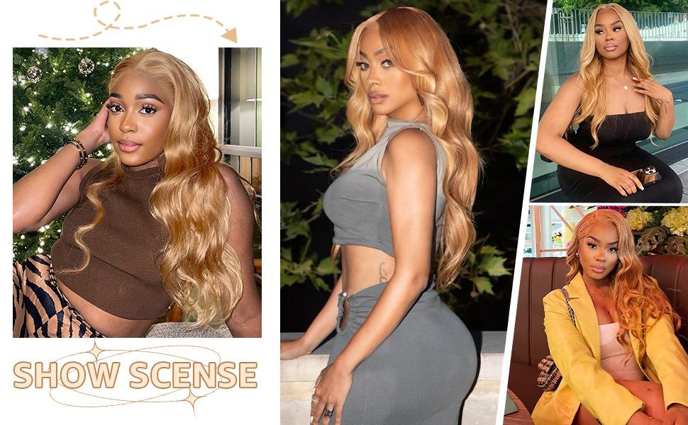 Honey Blonde Lace Front Wig Human Hair 13x4 Glueless Wigs Human Hair Pre Plucked Lace Front Wigs Human Hair Colored 27# 200 Density Honey Blonde HD Lace Front Wig