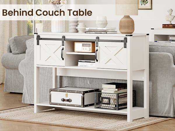 RoyalCraft Entryway Table with Storage, 46" Modern Farmhouse Console Table with Sliding Barn Door, Wood Rustic Sofa Table with Adjustable Shelf for Hallway, Living Room, Foyer