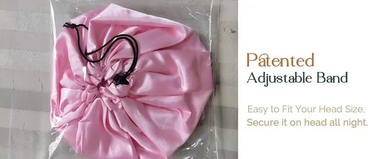 Hersmile Hair Pink Statin Bonnet Silk Bonnet Hair Bonnet for Sleeping Hair Bonnet for Women Culry Natural Hair