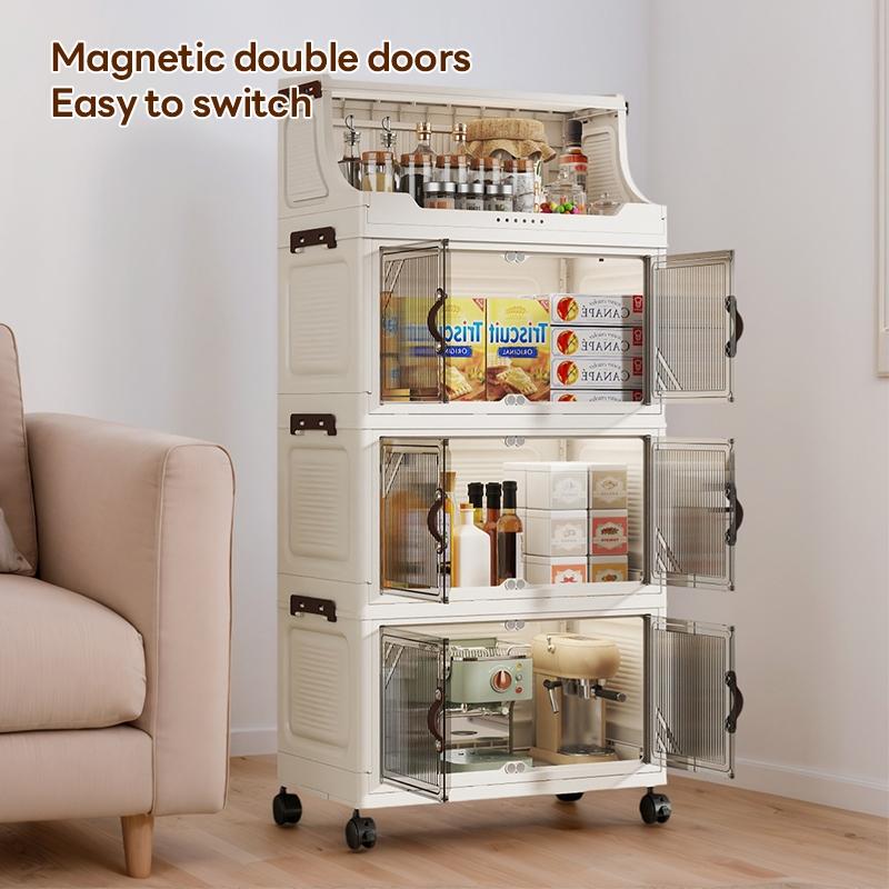 Multi-Layer Home Storage Cabinet, 36cm*25cm/46cm*28cm, Eco-Friendly Plastic, Double Door, Wheels, Durable, Aesthetic, Organize Toys & Food