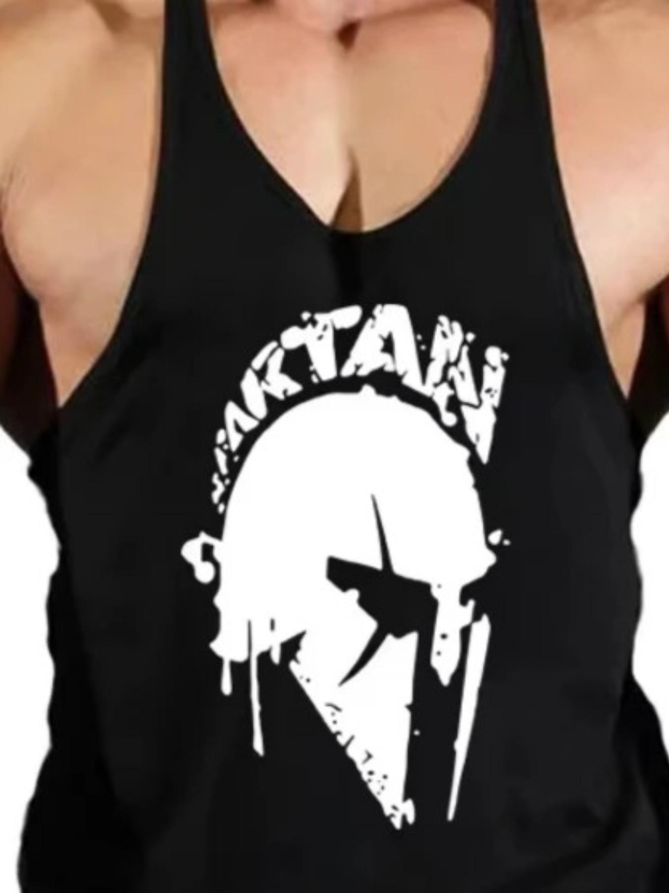 Men's Vintage Spartan Helmet Graphic Tank Top, Sporty Loose-Fit Sleeveless Shirt, Muscle Training Fitness Wear, All-Season Athletic Apparel