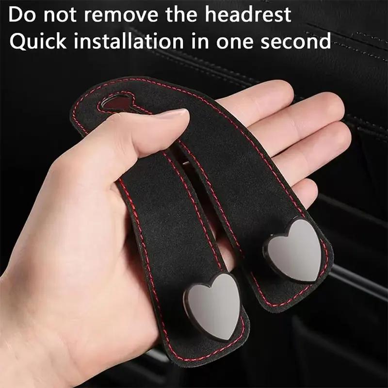 Heart Shape Metal Car Seat Headrest Hooks 2 in 1 Leather Car Seat Back Hook Purse and Bag Backpack Double Hook Car Seat Hanger Backseat Hanging Organizer Car Storage Organizer