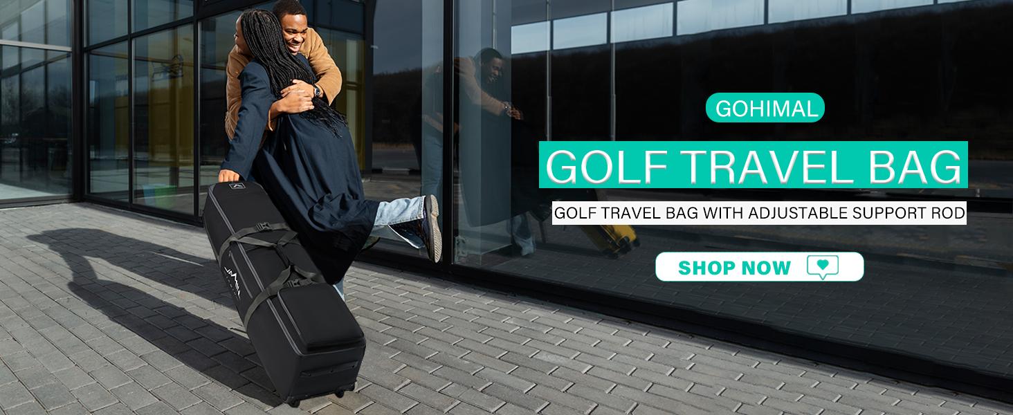 GoHimal Golf Travel Bag with Adjustable Support Rod, 900D Heavy Duty Oxford Fabric Golf Travel Case for Airlines with Wheels