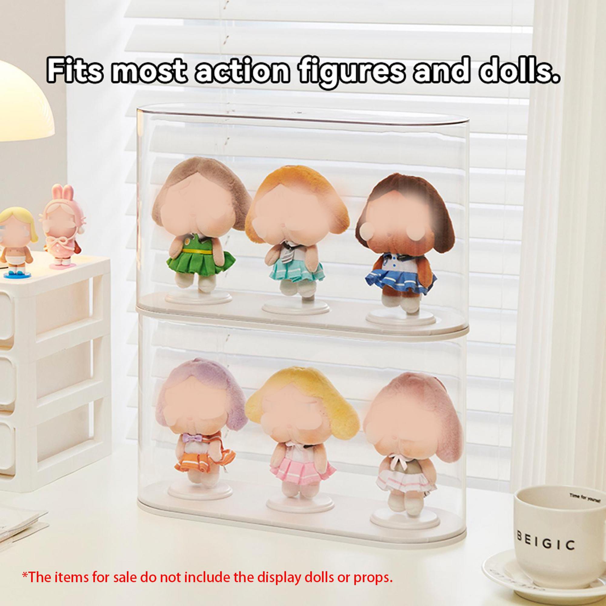 Trendy Plush Keychain Display Case with 3 Independent Stands, Stackable and Combinable, Suitable for Plush Keychains and Figurines like Labubu, Skullpanda, DIMOO, HIRONO, MOLLY, Stylish Keychain