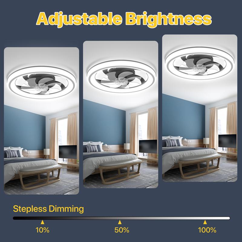 GLITGATE Multifunctional Ceiling Fan Light with 3 Color Temperatures 6 Speeds Low Noise Timer Setting & Remote Control for Bedroom Living Room Bathroom
