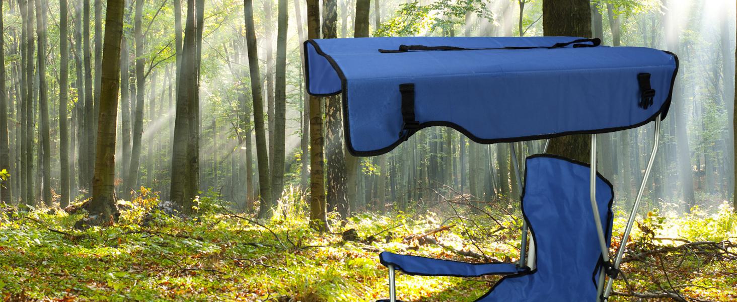 Camping Chair with Canopy, Outdoor Folding Lounge Chair with Adjustable UPF 50+ Sun Shade &Cup Holder, Portable Camping Recliner,350LB Max Support Foldable Wide Sunshade oversized Chair with Shade Canopy Camping Chair with Cup Holder Durable