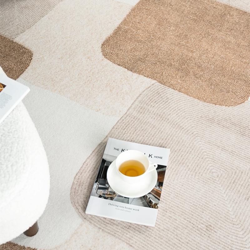 1pc Ins Modern Bedroom Plush Rug Geometric Abstract Line Living Room Decoration Carpet Earth Color Texture Washable Rug Nordic Fluffy Soft Balcony Non-slip Mat, Machine Washable Rugs, Decorative Area Rug, Home Decor Rug, Geometric Pattern Rug