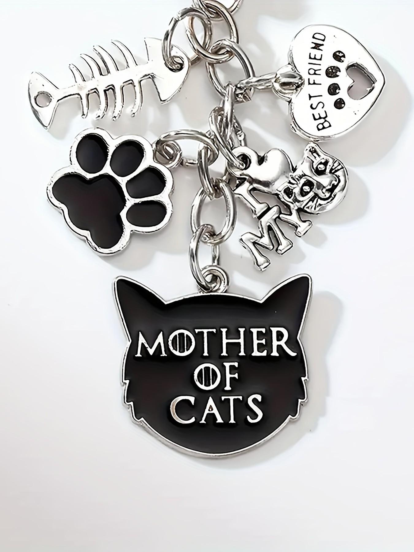 Cat Mom Keychain, Halloween Theme, Fishbone, Heart, Devil Cat, Claw Print, Lobster Clasp, Bag and Car Accessory, Ideal Gift, Alloy Material