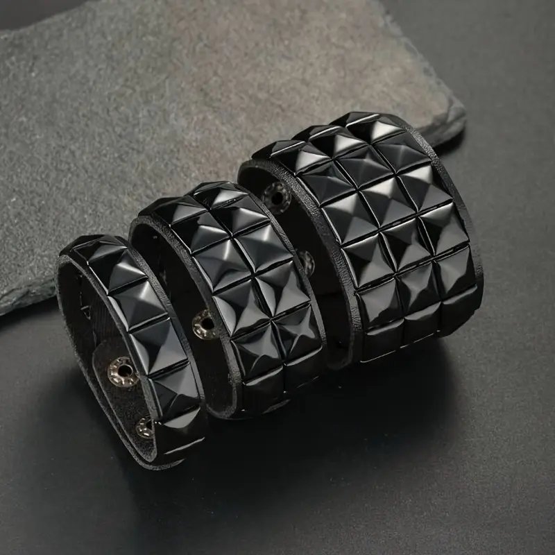 3pcs Set Women's Rock Punk Style Square Stud Bracelet PU Choker Bracelet Gothic Y2K Bracelet Unisex Couple's Jewelry