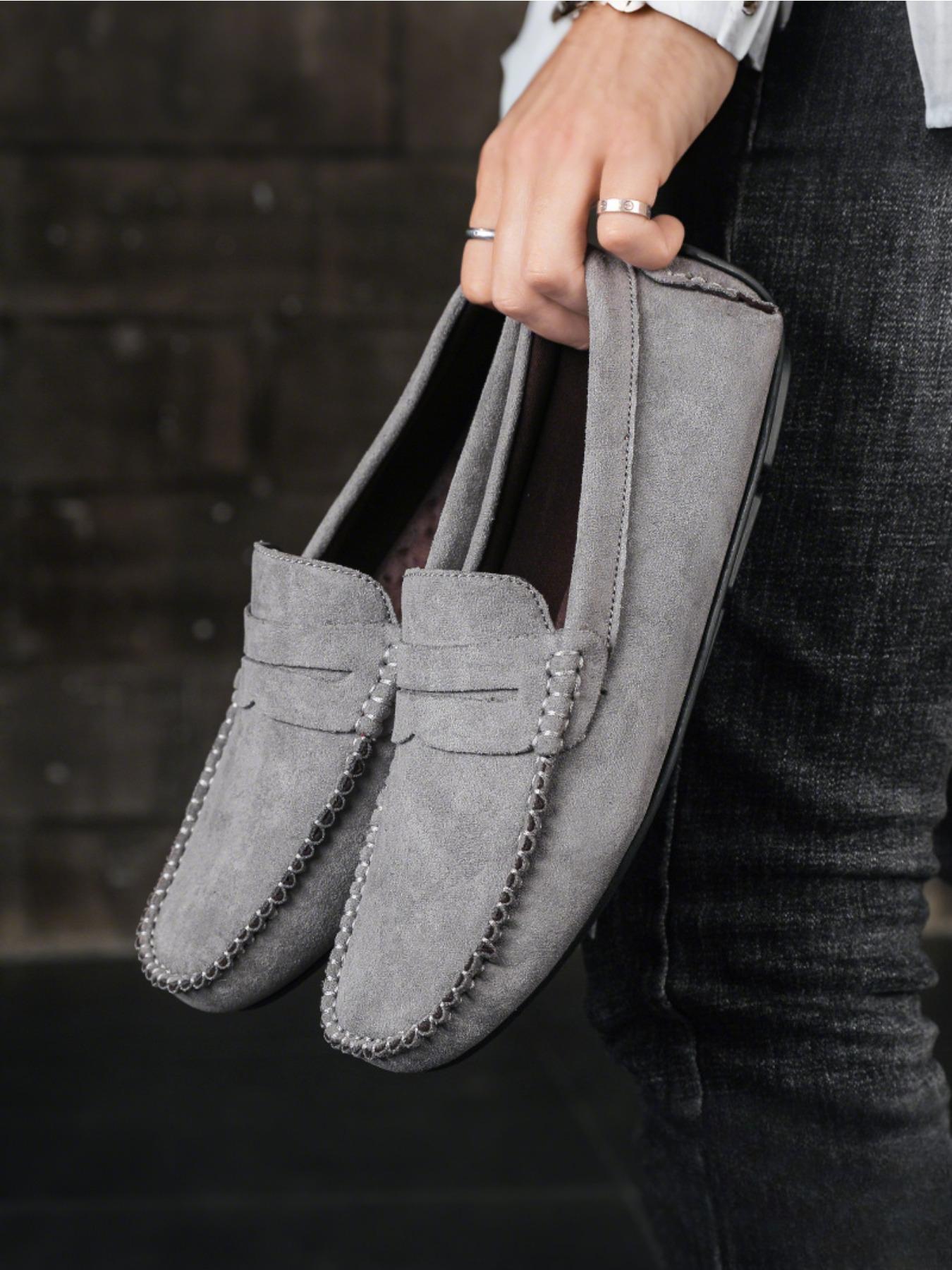 2026 Four-Season Minimalist Fashion Solid-Color Loafers Men's Casual Shoes Comfortable Elegant Suede Flat-Heel Slip-On Loafers, Moccasins, Casual Business Shoes, Suitable for Formal Occasions and Casual Wear