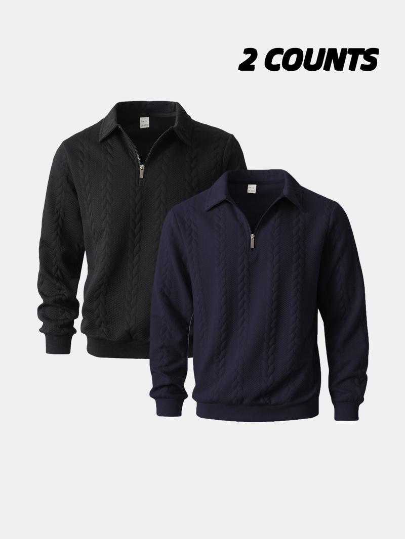 2-Pack Men's Half-Zip Pullover Sweaters, Cable Knit Collared Tops, Soft Warm Casual Long-Sleeve Outfits for Fall/Winter Daily Wear & Fashion Styles