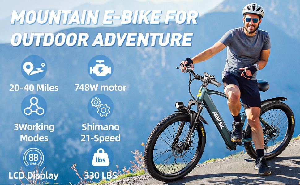 Aairsk Electric Bike 26", 25Mph Speed 13Ah Battery & 580W Motor, 21-Speed & Dual Suspension, Max Range 40 Miles(Pedal-Assist), Electric Mountain Bicycle for Adults, Adjustable Seat Disc Brakes Mtb