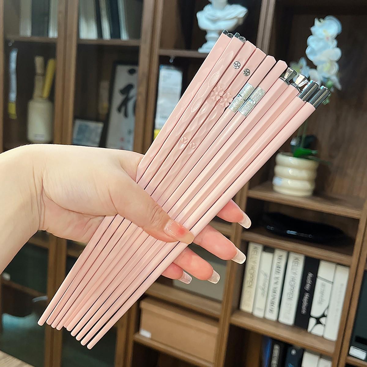 5Pairs Pink Anti-Slip Durable Sushi Chopsticks, Pet and Glass Fiber Synthetic, for 5 People, Perfect for Holiday Parties Wedding Hotel Restaurant Gifts