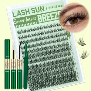 Lashsun Spider Breeze Lash Clusters Kit, Wispy Natural Eyelash Clusters D Curl 8-16mm Cluster Eyelash Extensions Reusable Individual Lashes with Invisible Band for DIY at Home, Kit with Bond&Seal Tweezers