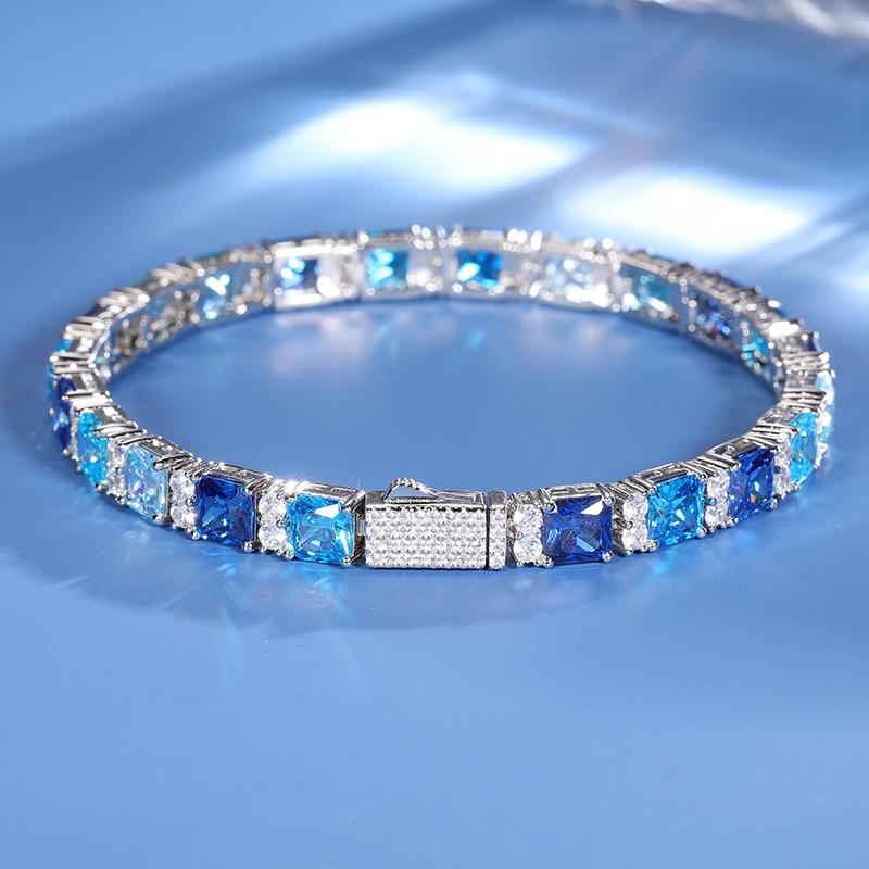 【BS9250043】 Original Gradient Blue Square Tennis Bracelet For Women S925 Sterling Silver Men Unisex Hip Hop Jewelry Party Gift New