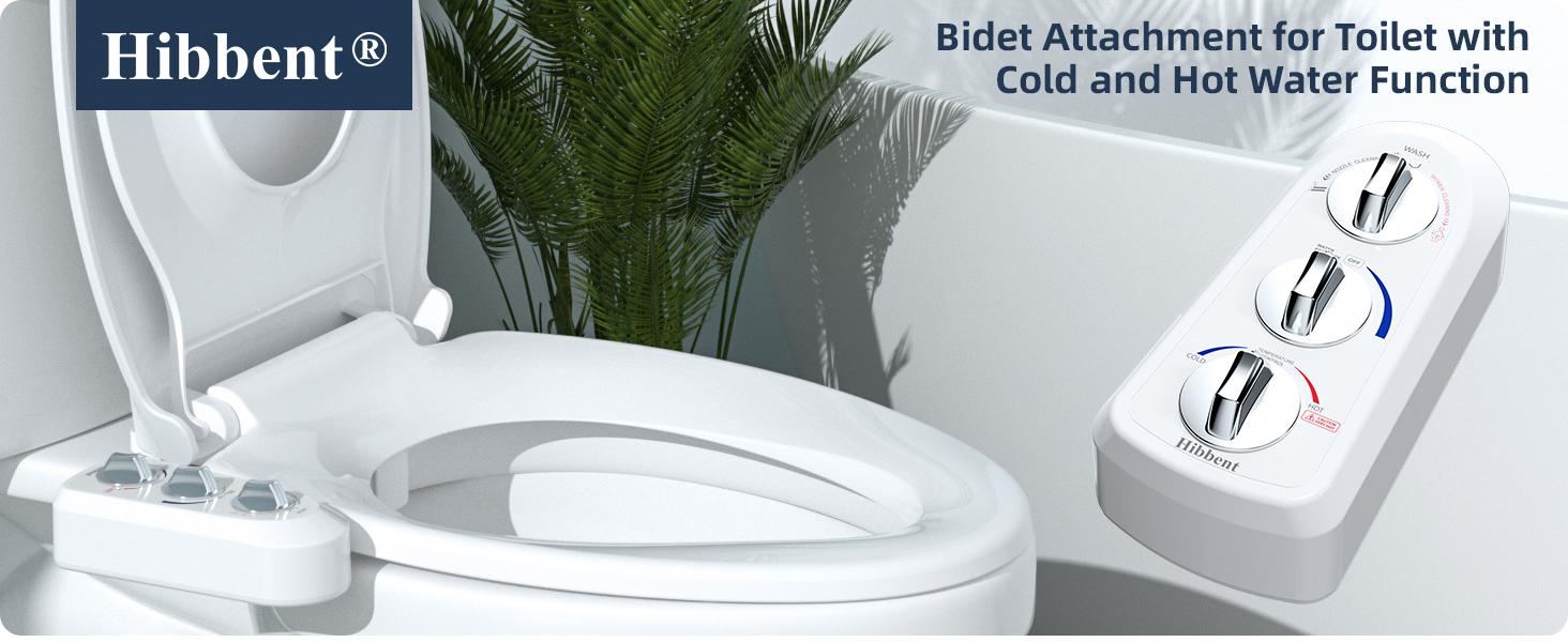 Hibbent Toilet Seat Bidet with Self Cleaning Dual Nozzle, Hot and Cold Water Spray Non-Electric Mechanical Bidet Toilet Attachment for Rear or Female Washing Sanitizing toilet seat