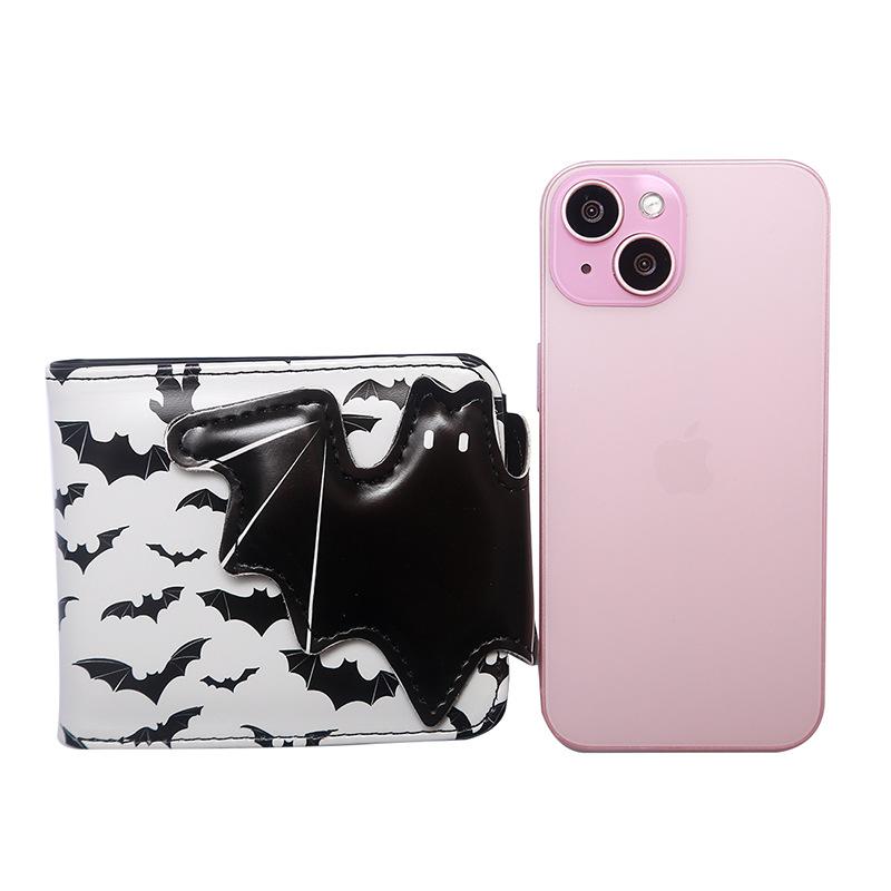 Bat Print Bi-fold Short Wallet, Unisex Gothic Halloween PU Leather Wallet, Coin Zipper, Card Slots, Photo Slot, Fashion Accessory