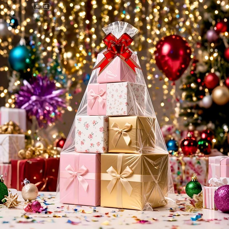 10pcs Large Shrink Wrap Bags for Gift Baskets, Transparent PVC Heat Seal Bags, 20x28/24x32/28x35 Inches, Easter Halloween Christmas Valentine's Day