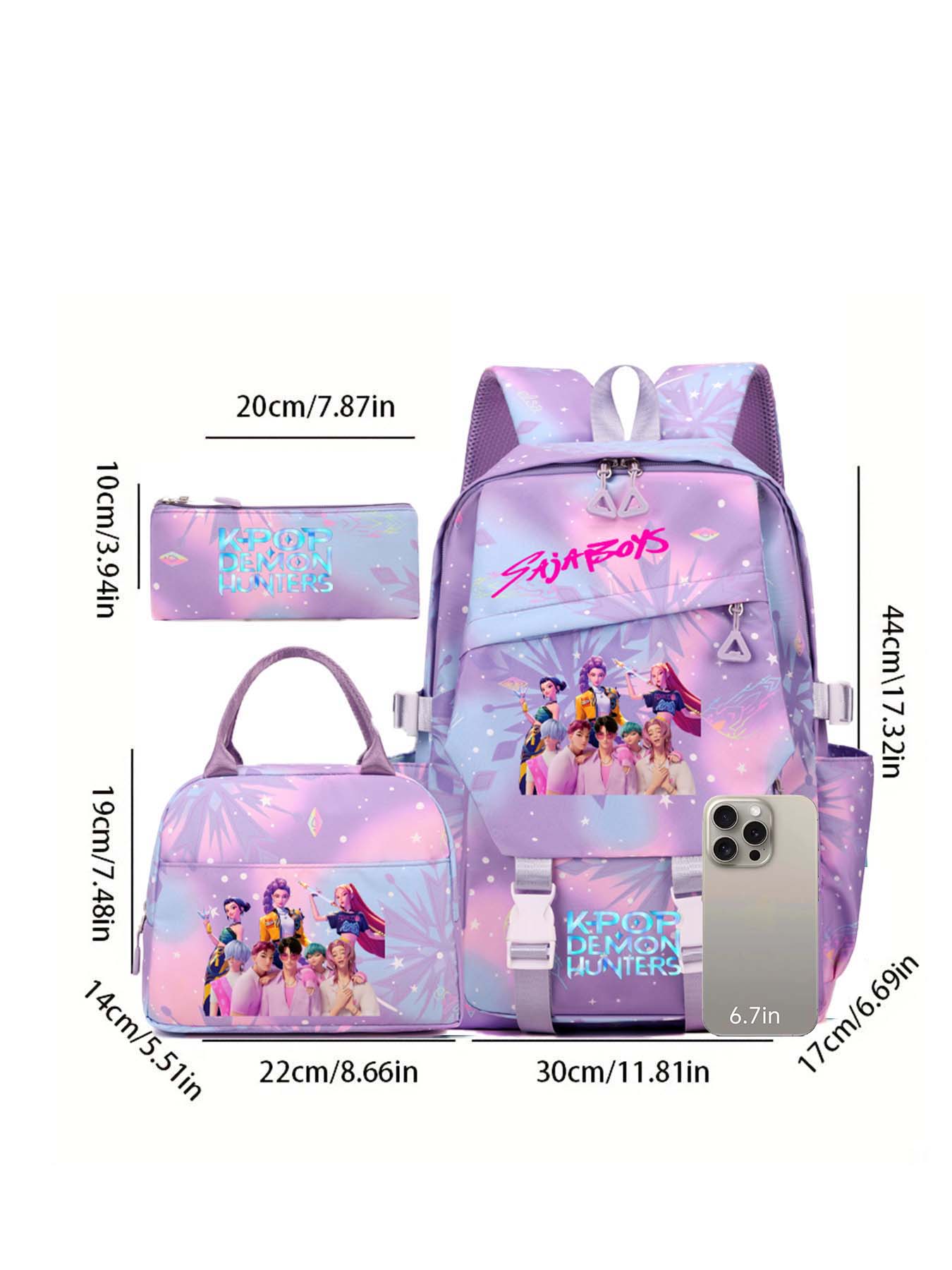 Kpop Book Bag Set, Cross-Border Huntress Team Student Three-Piece Backpack, Large Capacity Lightweight Schoolbag for All Seasons, School Backpacks