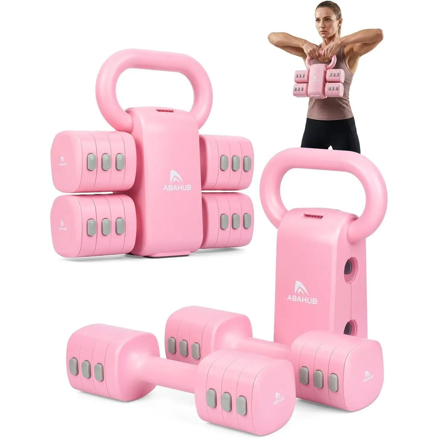 4-in-1 Adjustable Dumbbell Set with Barbell Connector, Kettlebell Grips, Adjustable Weights & Compact Exercise Device, All-in-1 Weight Training Equipment for Home Gym Workouts, Compact Exercise Device Weight Lifting