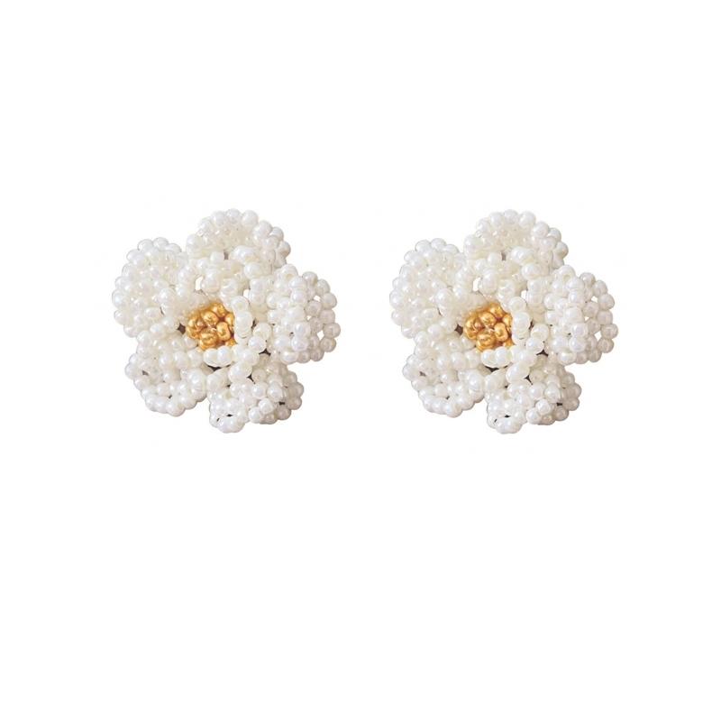 French Elegant Glass Bead Flower Earrings and Necklace Set, Perfect Gift for Daily Wear, Engagement Parties, Holidays