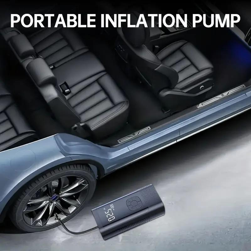 Portable wireless inflation pump, multi-function air compressor, 4500 mAh battery and camping lamp, fast inflation and mini design, suitable for inflating/deflating mattresses, pool pumps, vacuum storage bags, black, Camping accessories