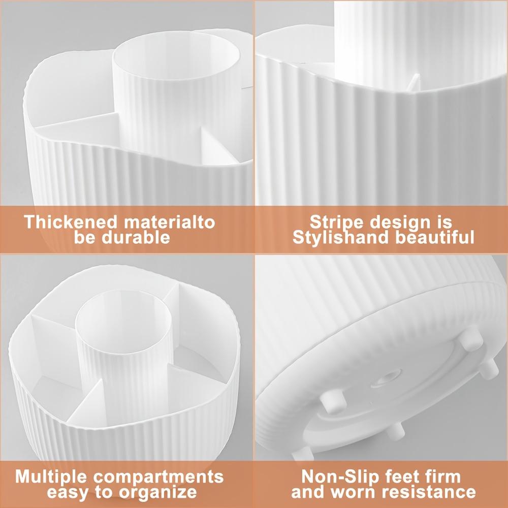 360 Degree Rotating Makeup Organizer Box, 5 Grids Plastic Cosmetic Storage Rack, Luxury Stripe Design, Portable Brush Holder, Accents, Beauty Organizer