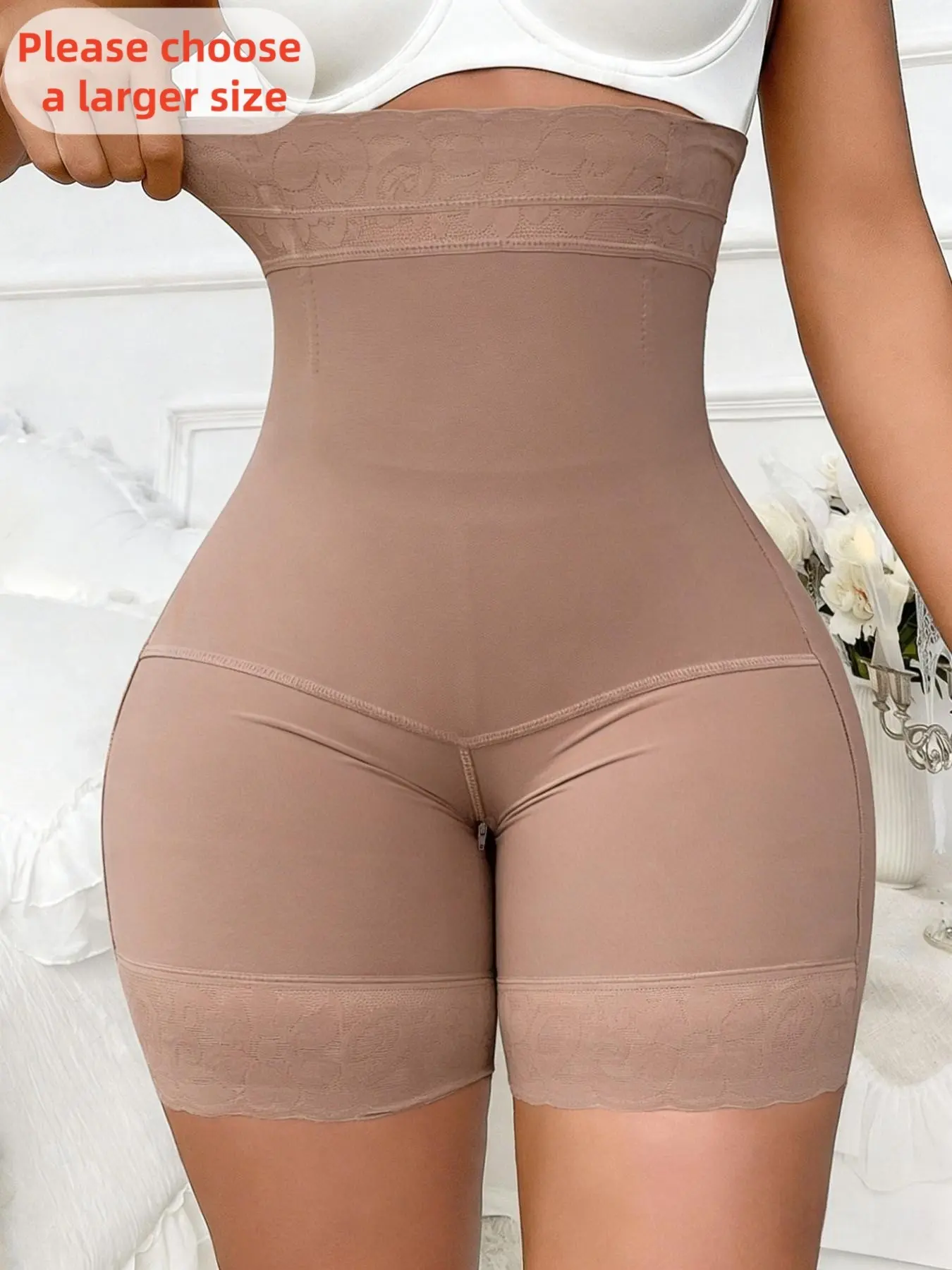 1 Count Women's High Waist Lace Trim Shapewear Shorts, Tummy Control High Compression Body Shaper Panty, Breathable Butt Lifting Shaping Shorts, Lace Butt Enhancer Sculpting Bottoms, Ideal for Gym Active Wear