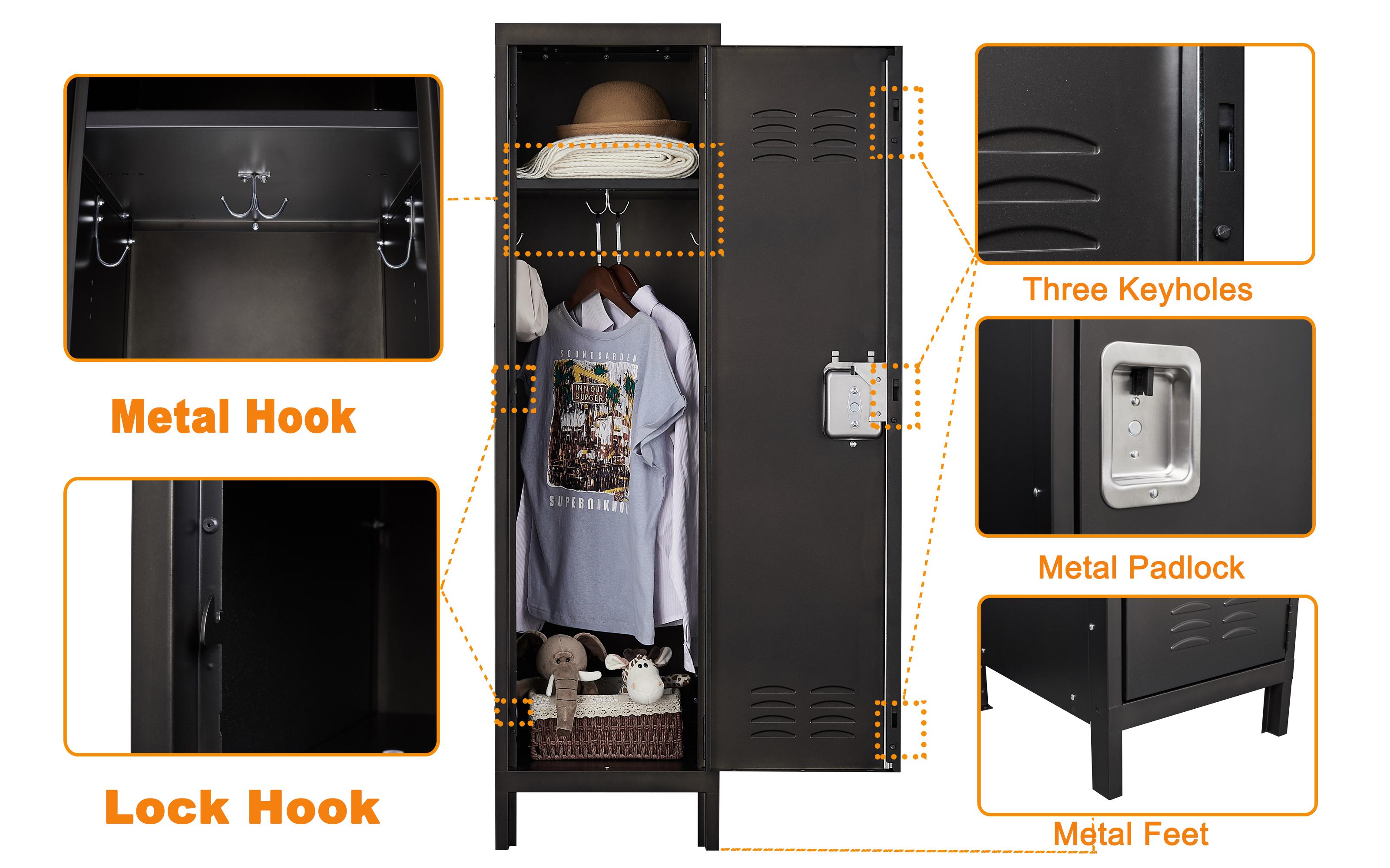 Letaya Metal Locker with Lock,55" Storage Cabinet Steel Retro Wardrobe with Lockable Doors for Home Office Employees School Dormitory Gym (1 Door) cupboard