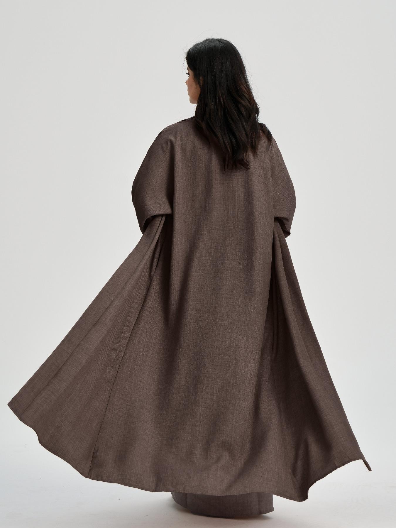 Women's Solid Color Belted Abaya & Dress Two-piece Set, Casual Long Sleeve Open Front Outerwear & Dress Set, Modest Muslim Outfits, Ladies Islamic Clothing for All Seasons