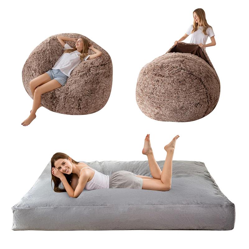 MAXYO YO 2-in-1 Convertible Bean Bag Bed Chair, Giant Fluffy Lounger Removable Washable Cover