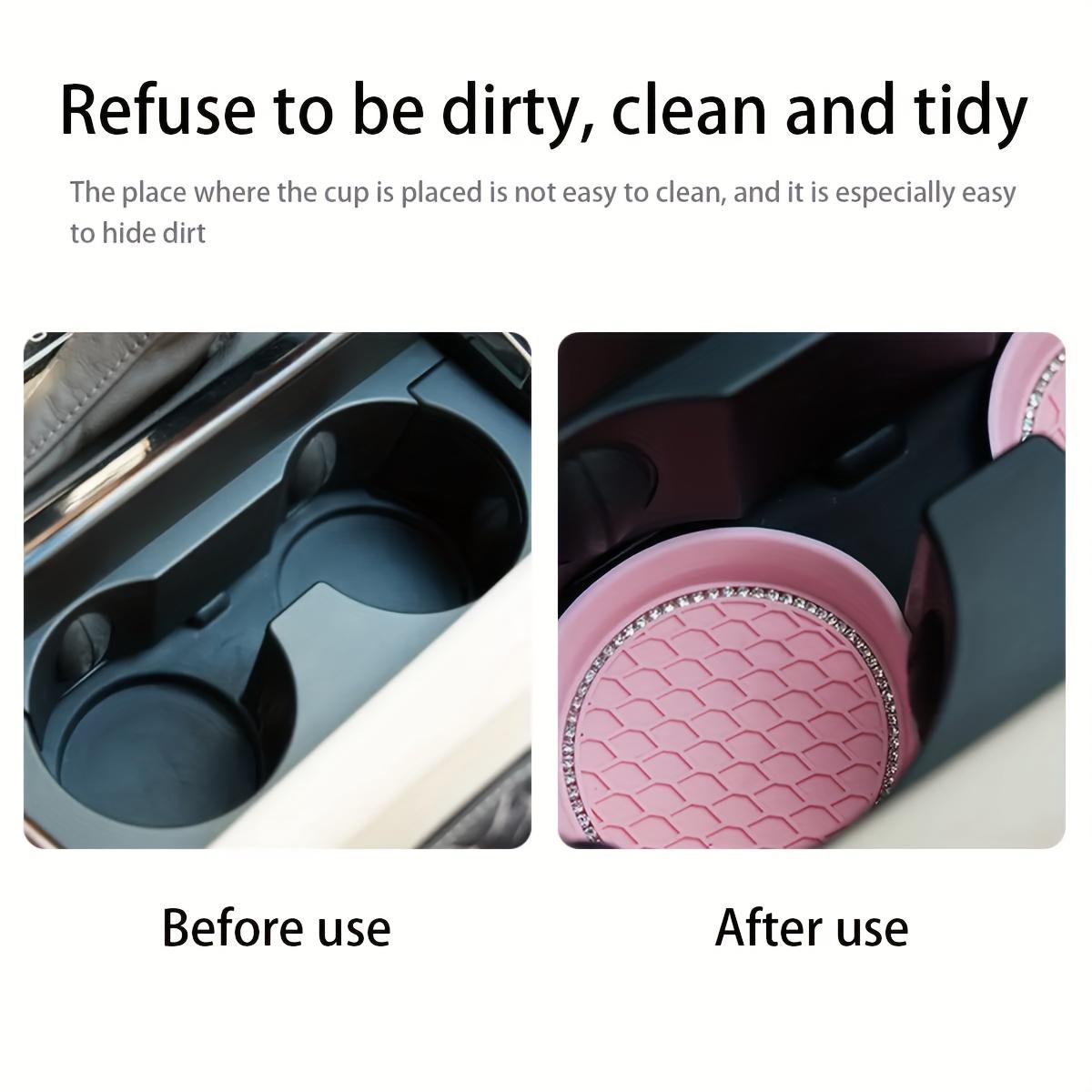 2 Counts Non-Slip Water Cup Pads, Car Coasters with Rhinestone Bling Decoration, Anti-Skid 8 cm Rubber Cup Mat, Car Interior Accessory