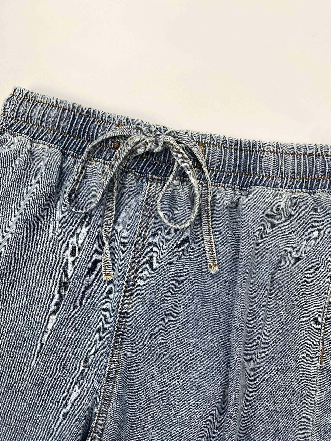 Women's Denim Two-Piece Set, Vintage Tie-Back Short Top, Wide Leg Pants, Casual Loose Fit, Summer