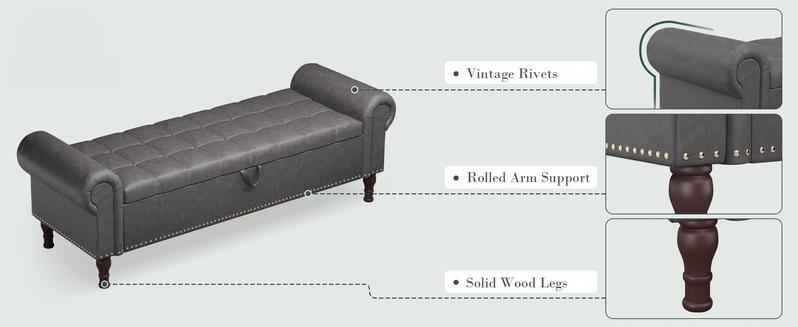 YOUDENOVA 60‘’/51” Ottoman Storage Bench, Queen Size End of Bed Storage Bench with Tufted Button, Upholstered Sitting Bench for Front Door Entrance,Bedroom,Dining Room, Entryway modern coffee table