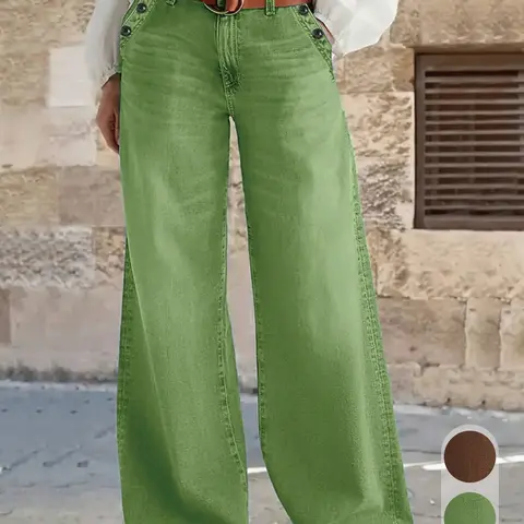New Women's Casual Multi-Button Wide Leg Baggy Denim Jeans, High-Quality Stylish Comfortable Trousers for Everyday Outfits