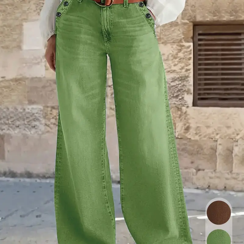 New Women's Casual Multi-Button Wide Leg Baggy Denim Jeans, High-Quality Stylish Comfortable Trousers for Everyday Outfits