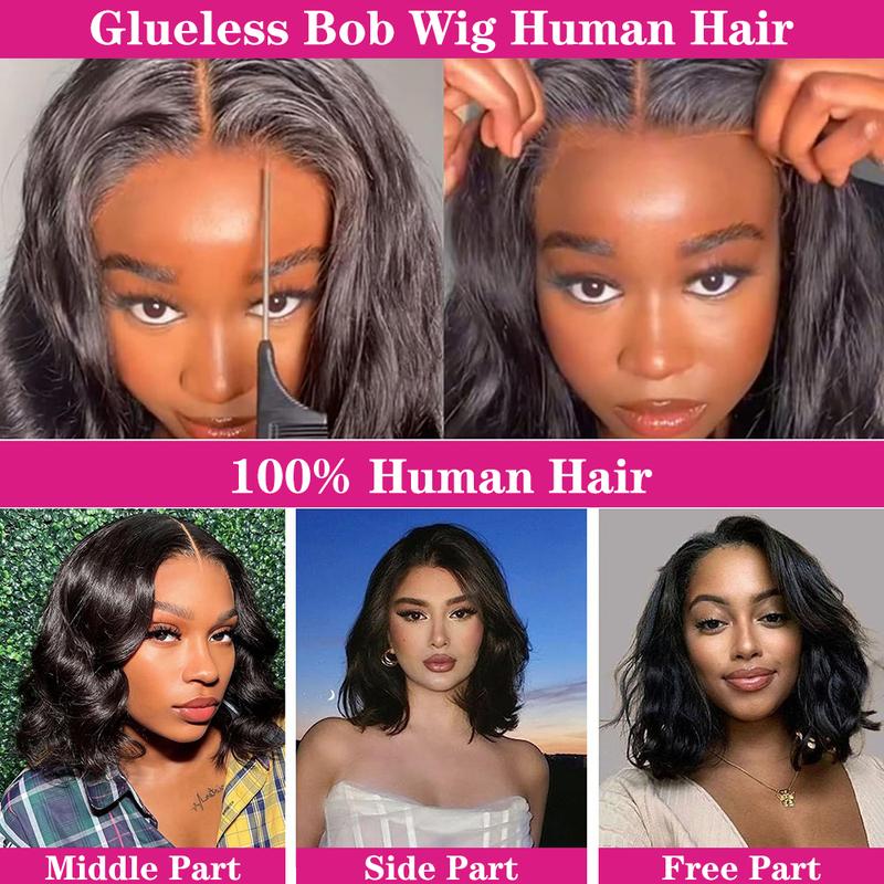 Subella Glueless Short Bob Wig Pre Cut Lace Body Wave 8x5 HD Lace Front Wigs Pre Plucked Human Hair For Women 200% Density 12 Inch