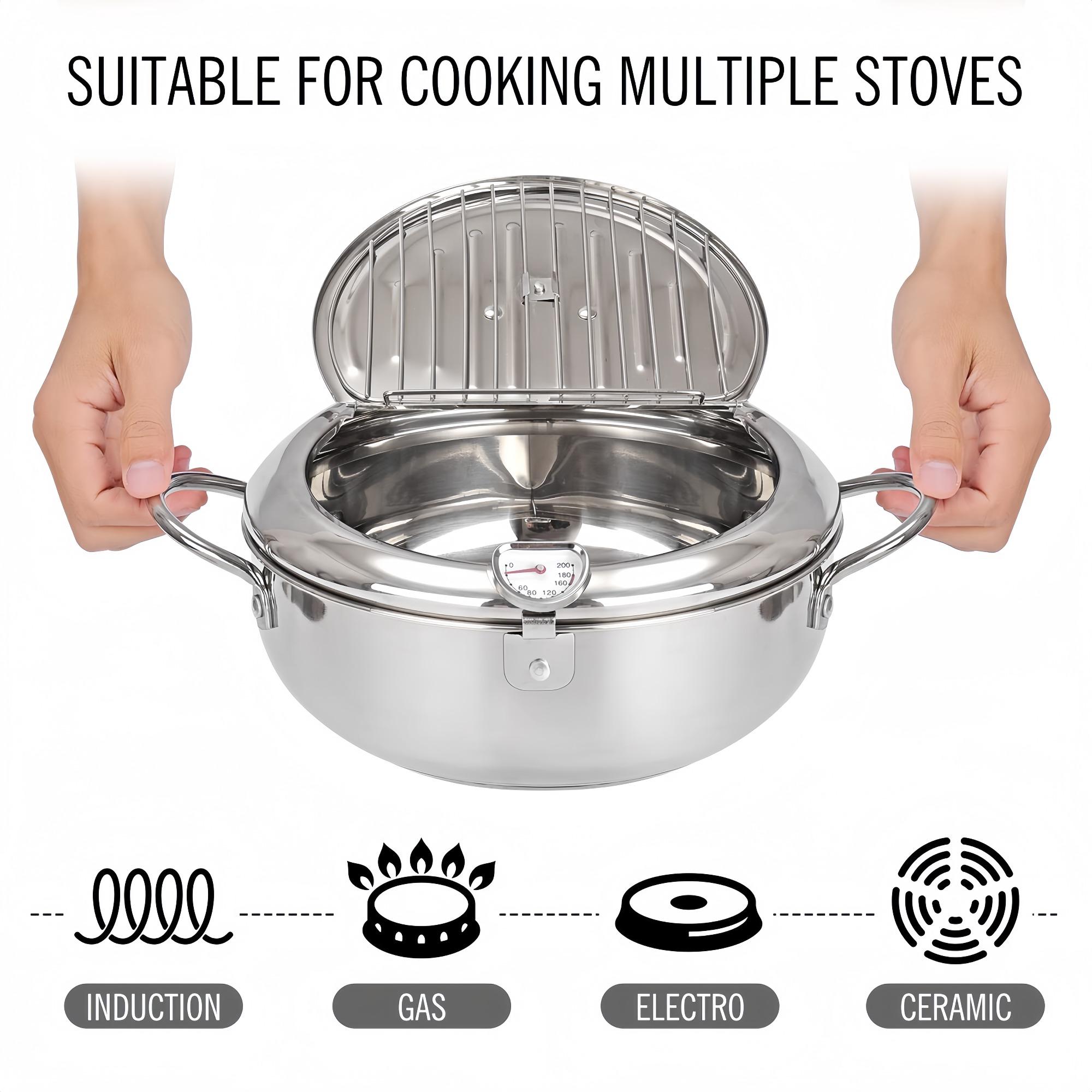Stainless Steel Deep Frying Pan with Lid, 1 Count Non-stick Deep Fryer with Oil Drip Filter Rack for Fried Chicken