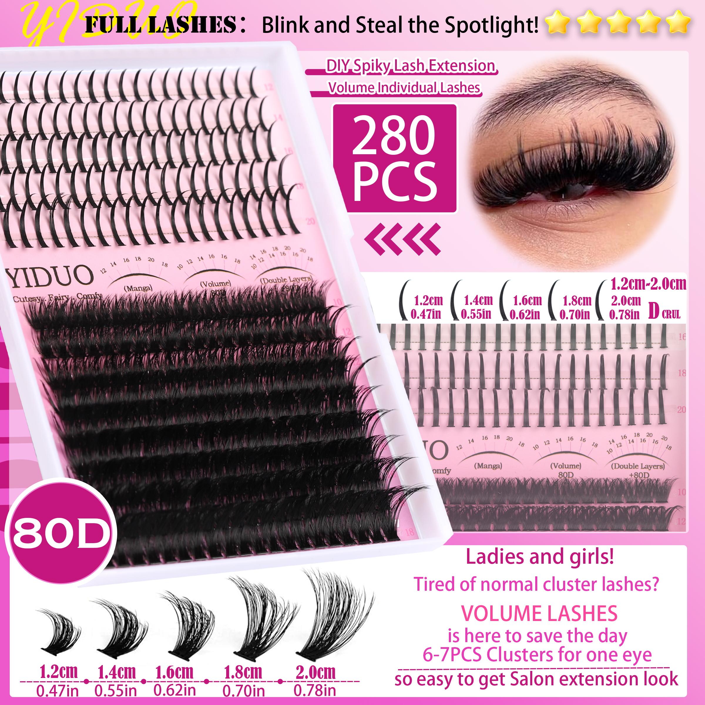 4 Styles Lash Clusters Kit 60D|80D|100D|Spikes Lash Extension Kit Volume Eyelash Clusters Volume Individual Lashes Kit Super large Cluster Eyelash Extensions Kit DIY Spikes Lash Kit Individual False Eyelashes with Lashes Bond and Seal