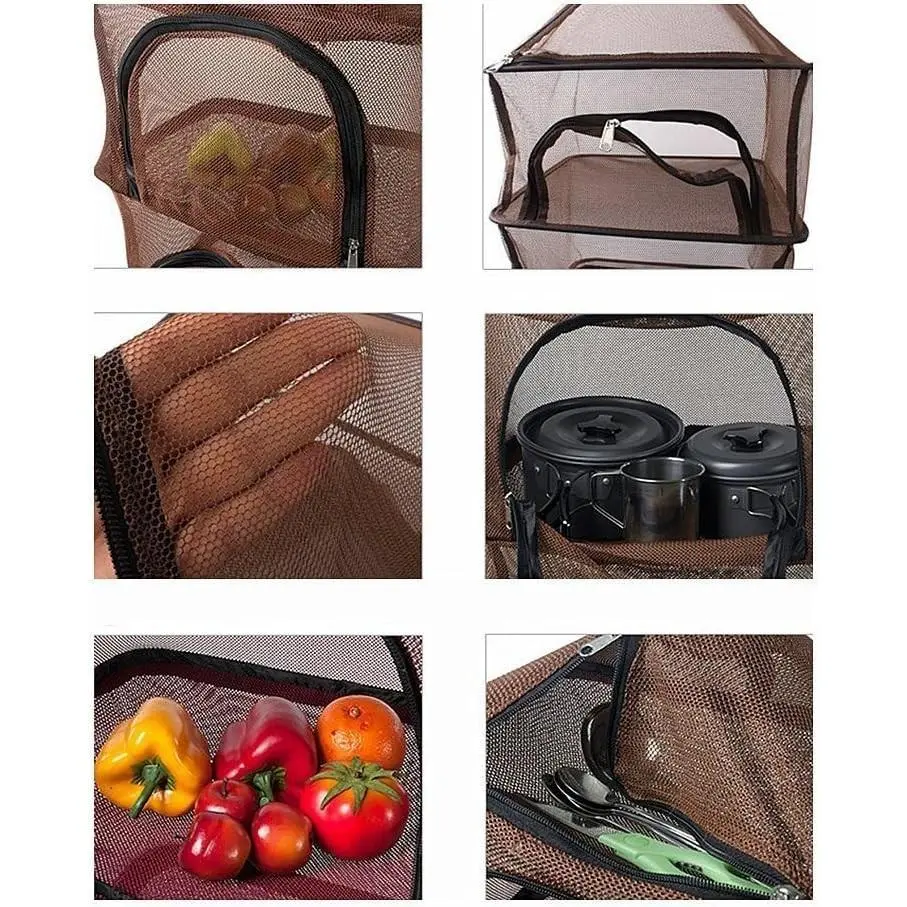 4 Layer Outdoor Hanging Foldable Drying Net Rack, Camping Organizer Mesh Dryer Storage for Picnic BBQ Tableware Food Vegetables Fruit Clothing