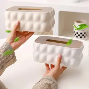 Elegant Large Capacity Tissue Box with Thickened Solid Wooden Lid Square Pattern Desktop Storage Organizer for Living Space