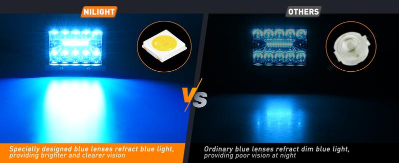 Nilight 4 Inch LED Light Pod Blue Triple Row 2PCS 60W Flood Spot Combo Driving Fog Lights for UTV Van, Boat, Tractor - Car Accessories Vehicle Lamp